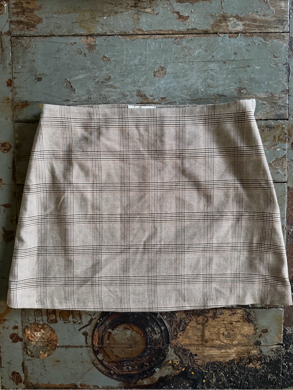 H&M Lines Plaid Mini Skirt in Cream and Brown with Side Zipper